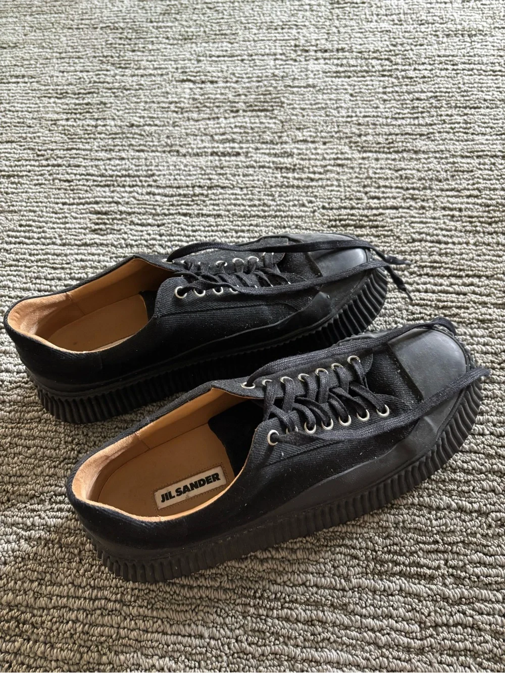 Jil Sander Black Platform Canvas Lace-Up Sneakers